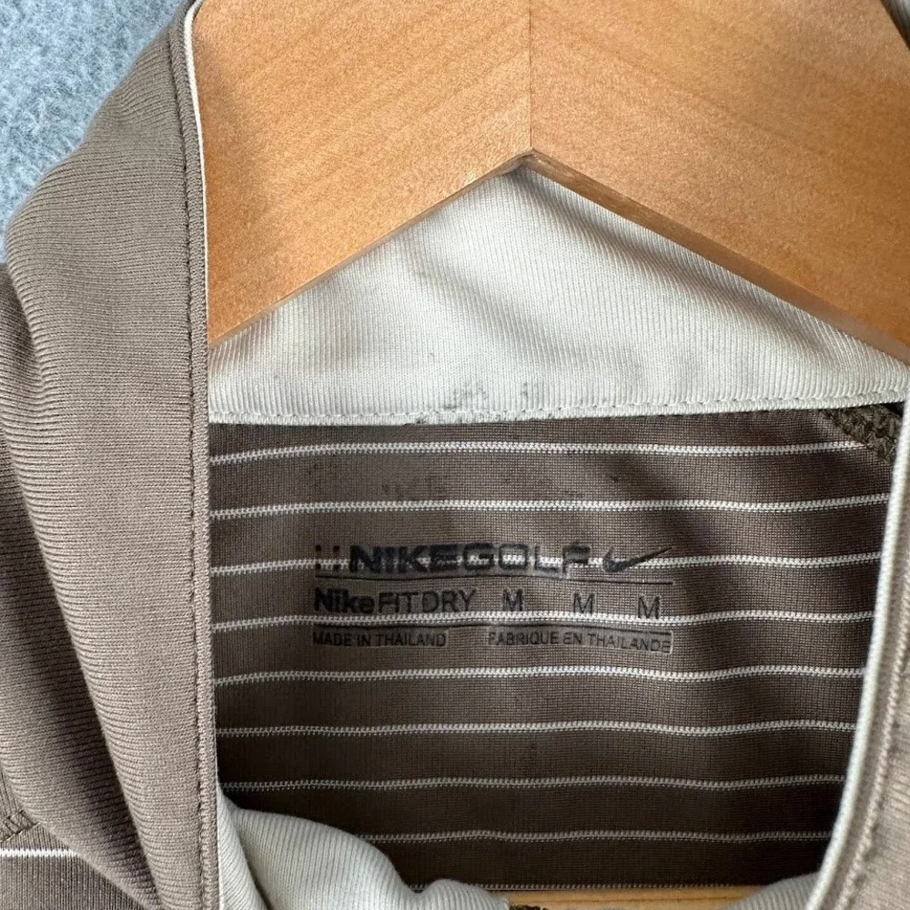 Nike Golf Dri FIT Quarter Zip Pullover Long Sleeve Shirt Men Medium Brown Stripe